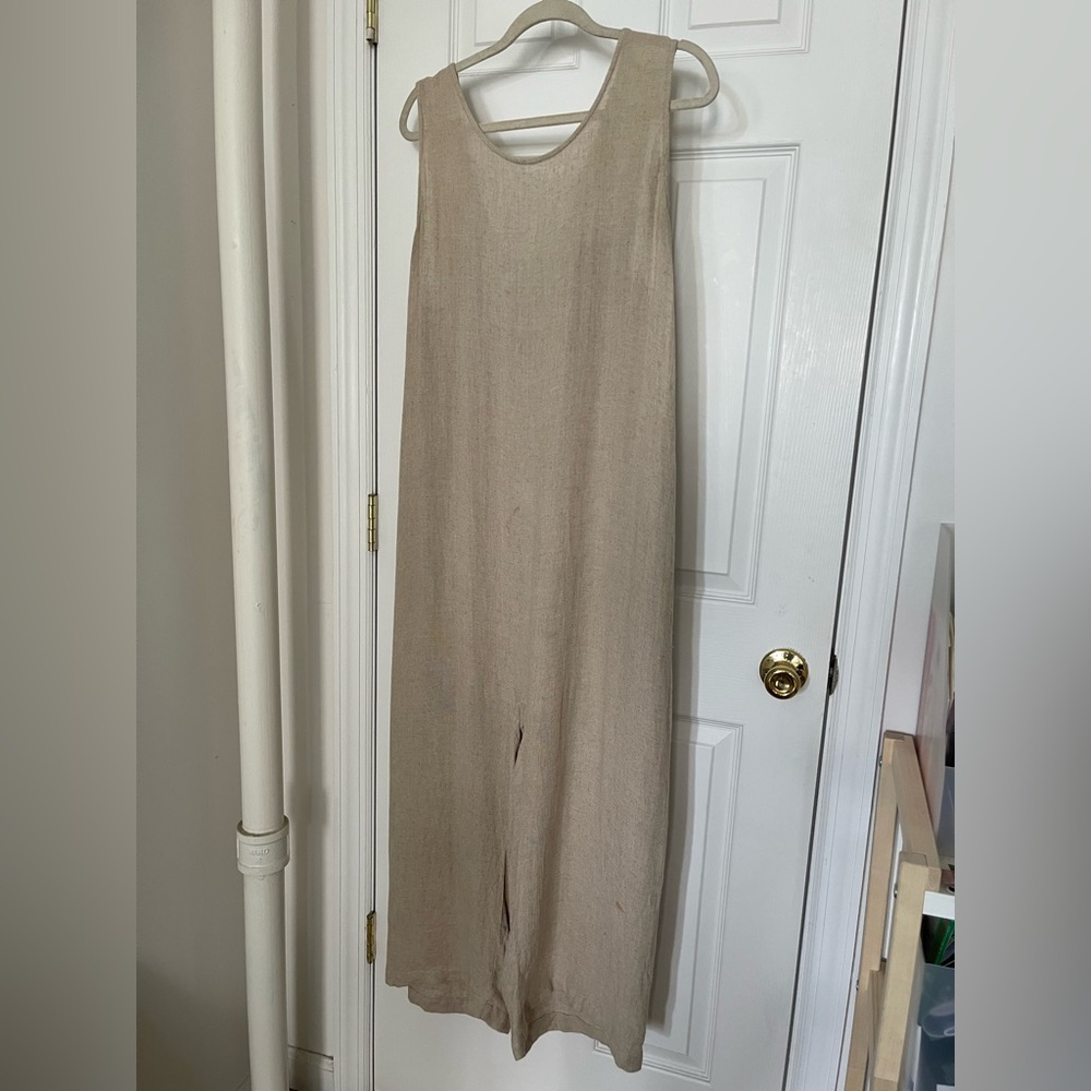 Black Crane Linen Easy Sleeveless Jumpsuit - SMALL
